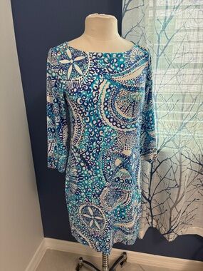 Lilly Pulitzer Blue & Teal Patterned Boatneck Dress